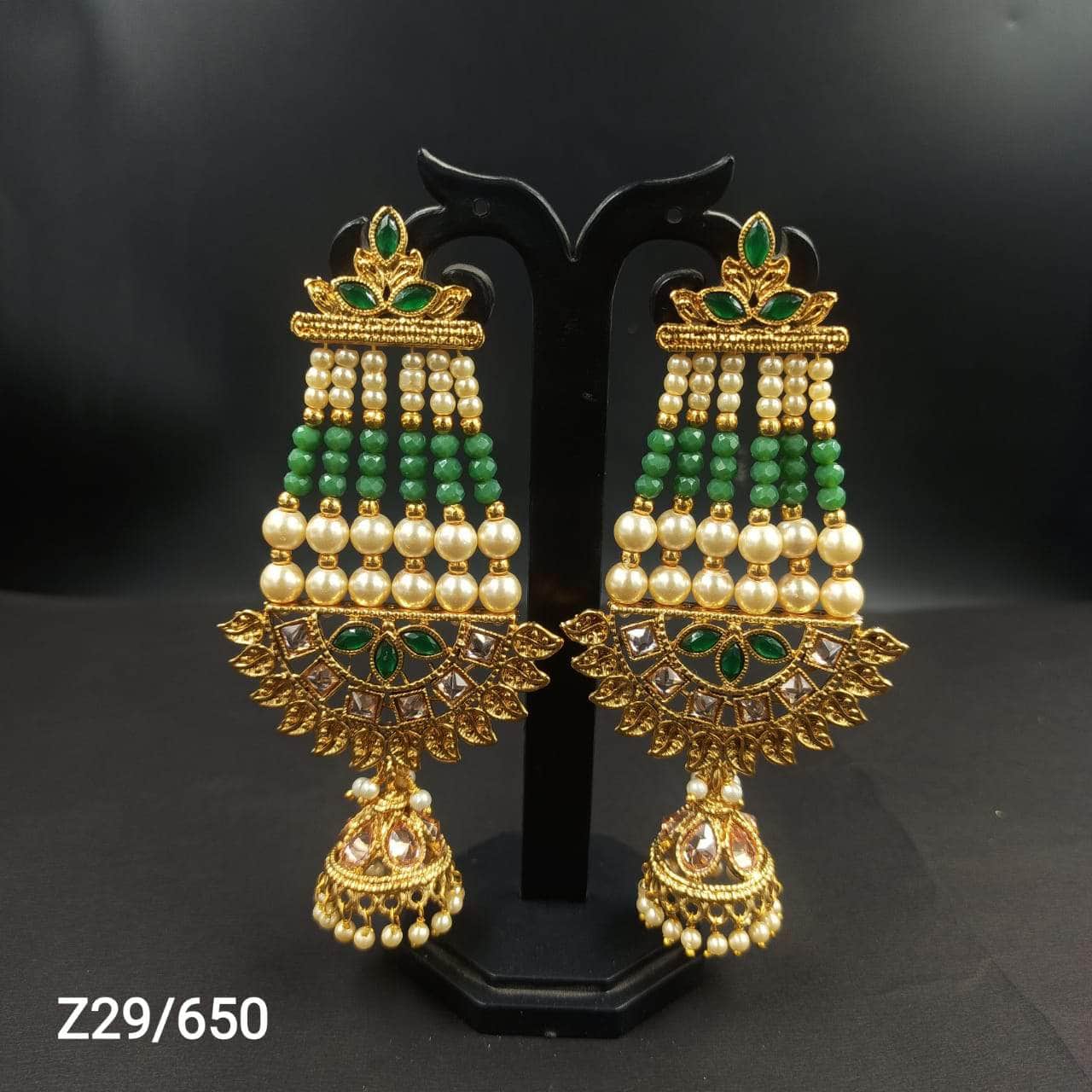 Zevar Earrings Green Gold Tone Pearl Long Earrings By Zevar