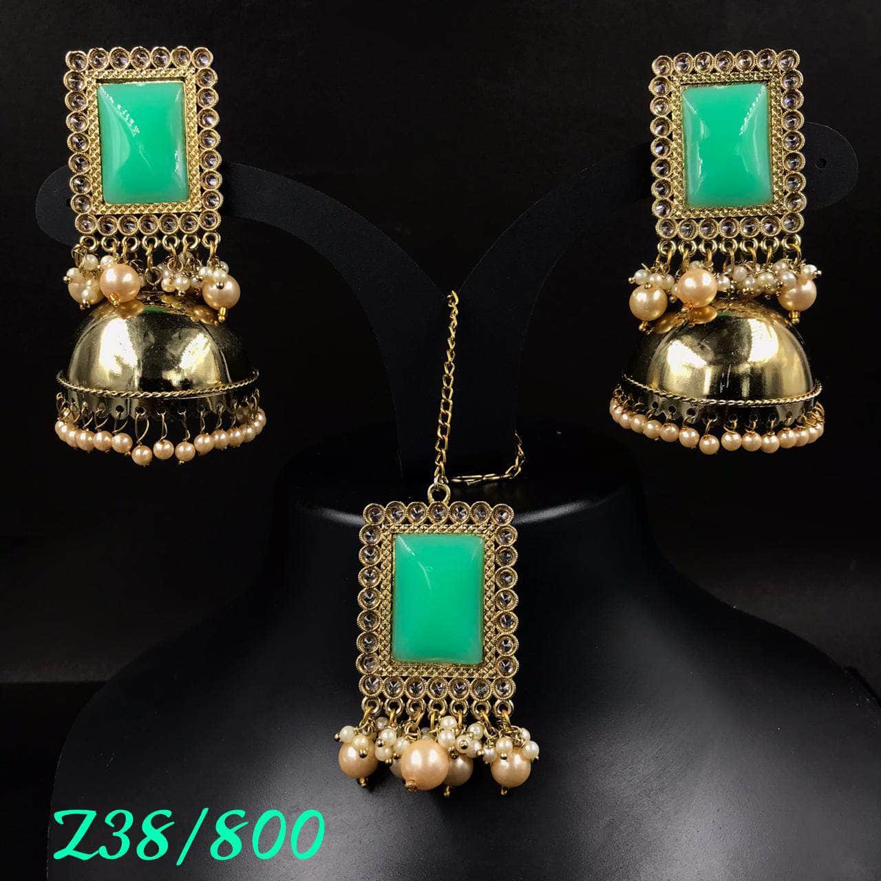 Zevar Earrings GREEN Kundan earrings Design By Zevar