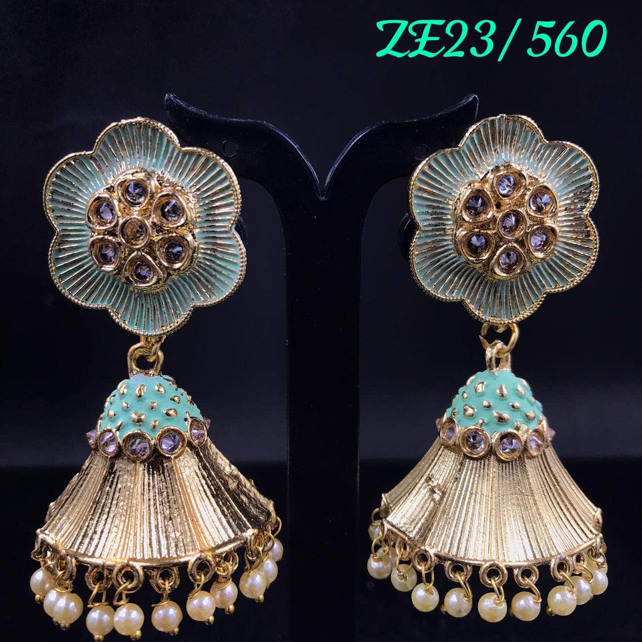 Zevar Earrings Green Kundan Earrings Jhumkas Design By Zevar