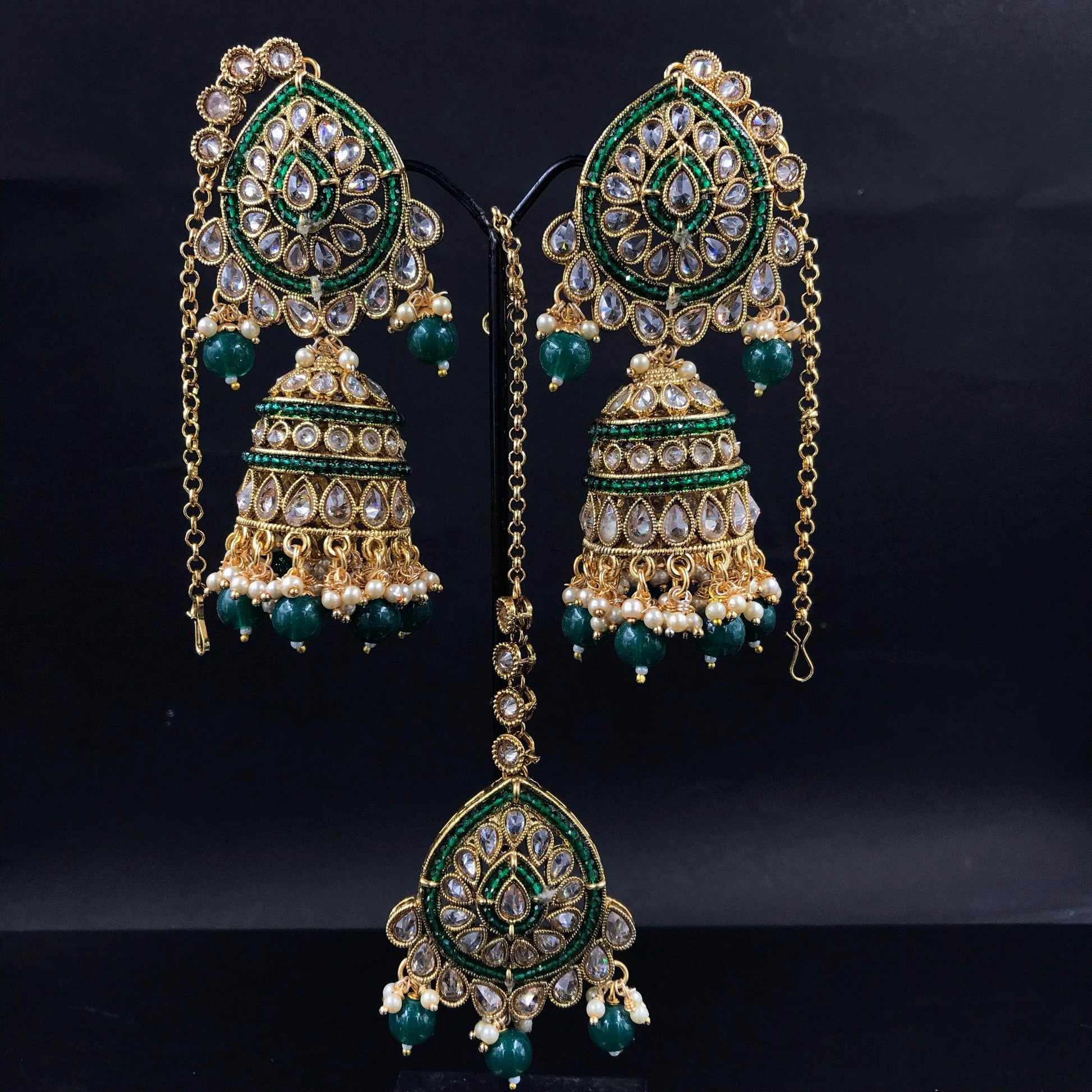 Zevar Earrings Green Kundan Gold Pleted & Pearl Earring By Zevar