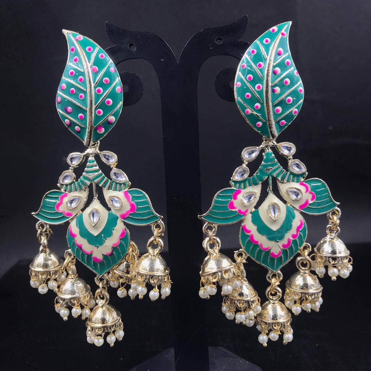 Zevar Earrings Green Kundan Minakari earrings Design By Zevar