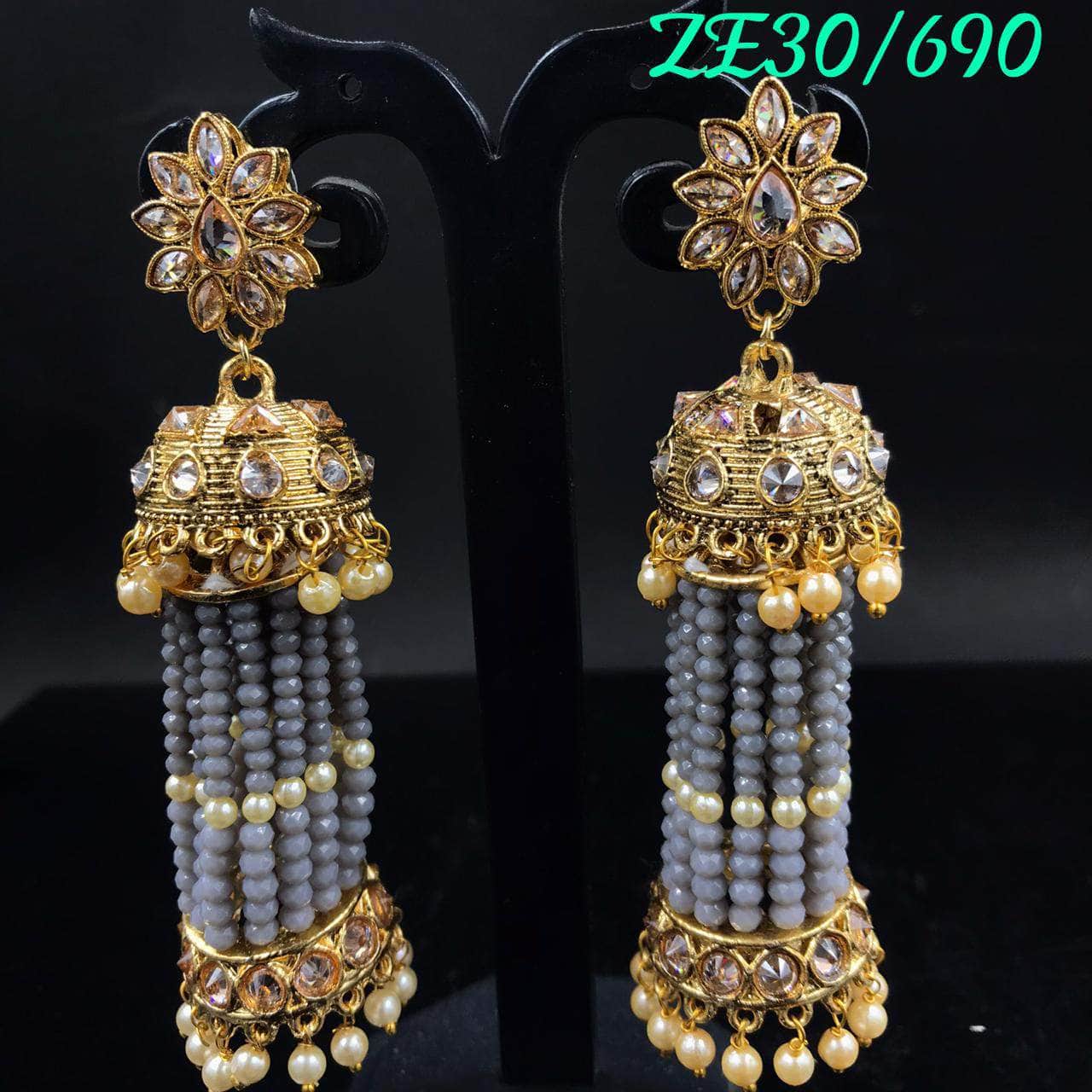Zevar Earrings Grey Kundan Earrings Jhumkas Design By Zevar