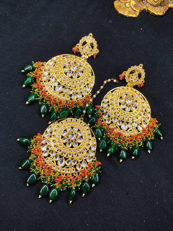 ZEVAR I High Quality Kundan Earrings With Maangtika Set