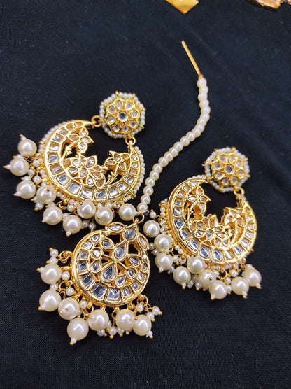 Zevar Earrings High Quality kundan earrings With Maangtika Back Side Meenakari Work Set By Zevar