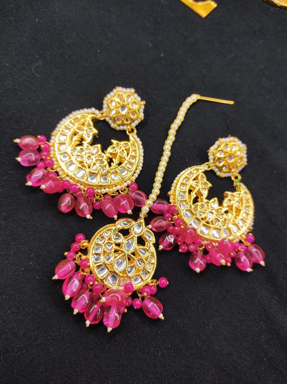 Zevar Earrings High Quality kundan earrings With Maangtika Back Side Meenakari Work Set By Zevar
