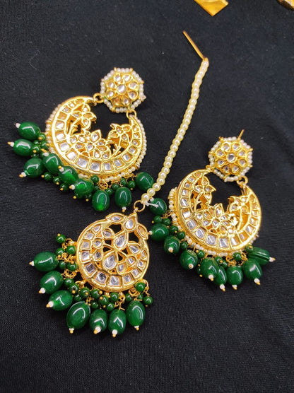Zevar Earrings High Quality kundan earrings With Maangtika Back Side Meenakari Work Set By Zevar