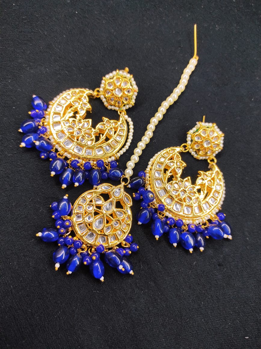 Zevar Earrings High Quality kundan earrings With Maangtika Back Side Meenakari Work Set By Zevar