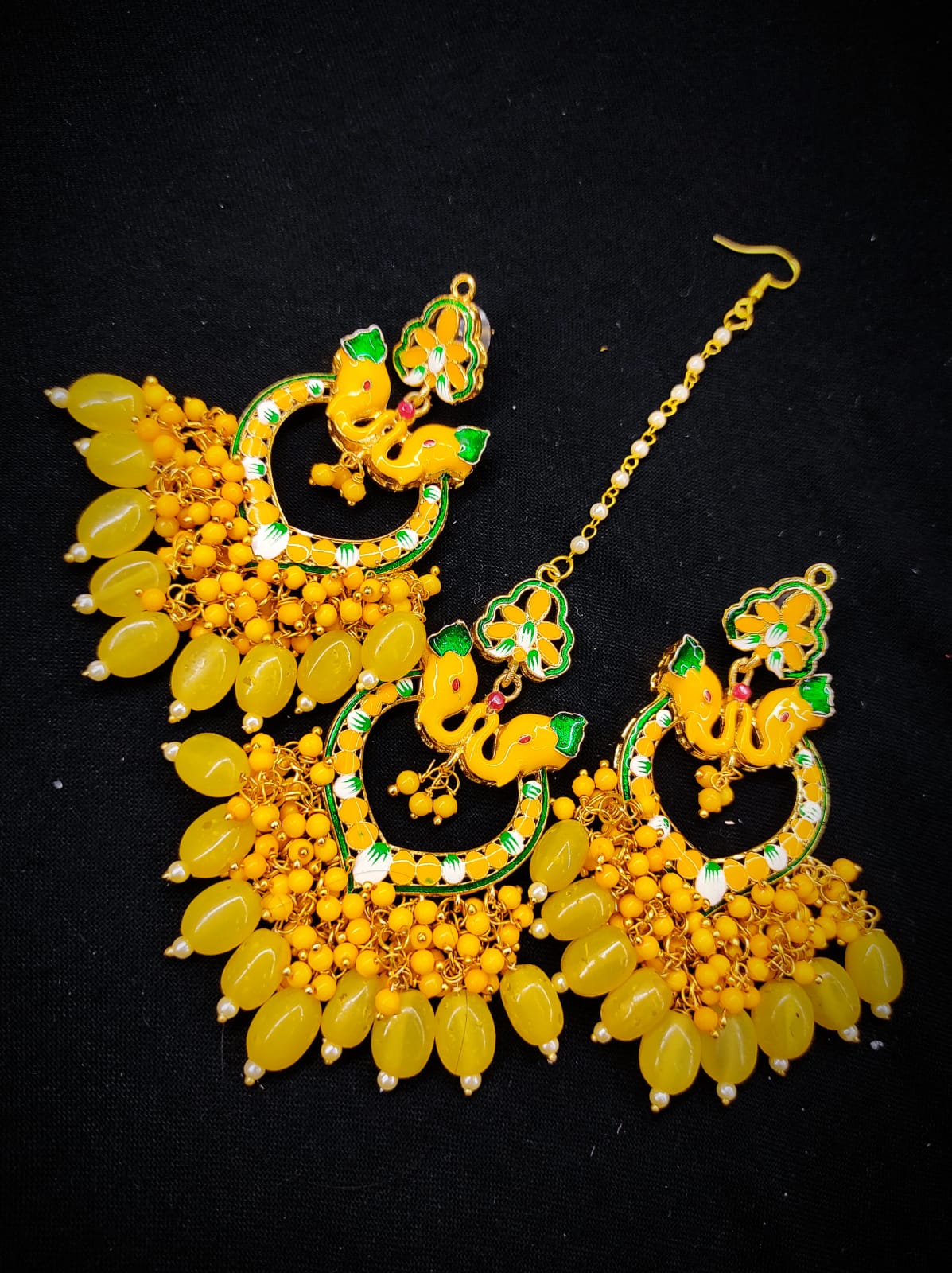 Zevar Earrings High Quality kundan Meenakari Work Earrings With Maangtika Set By Zevar