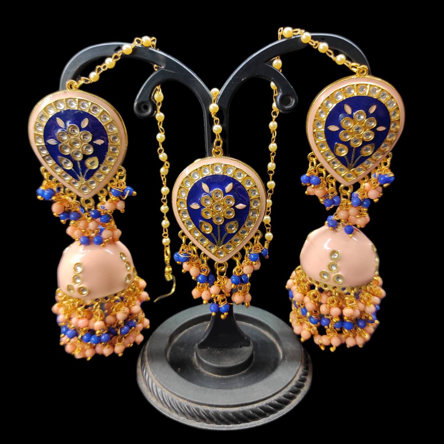 Zevar Earrings High Quality kundan Meenakari Work jhumka Earrings With Maangtika Set By Zevar
