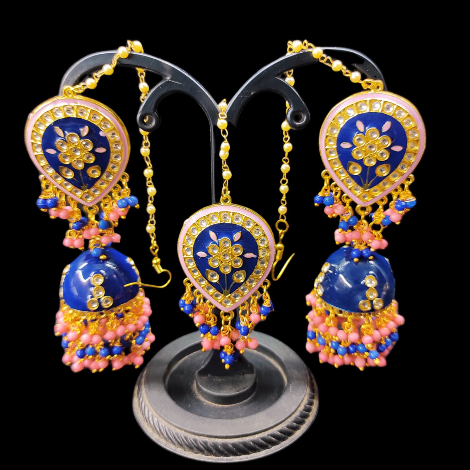 Zevar Earrings High Quality kundan Meenakari Work jhumka Earrings With Maangtika Set By Zevar