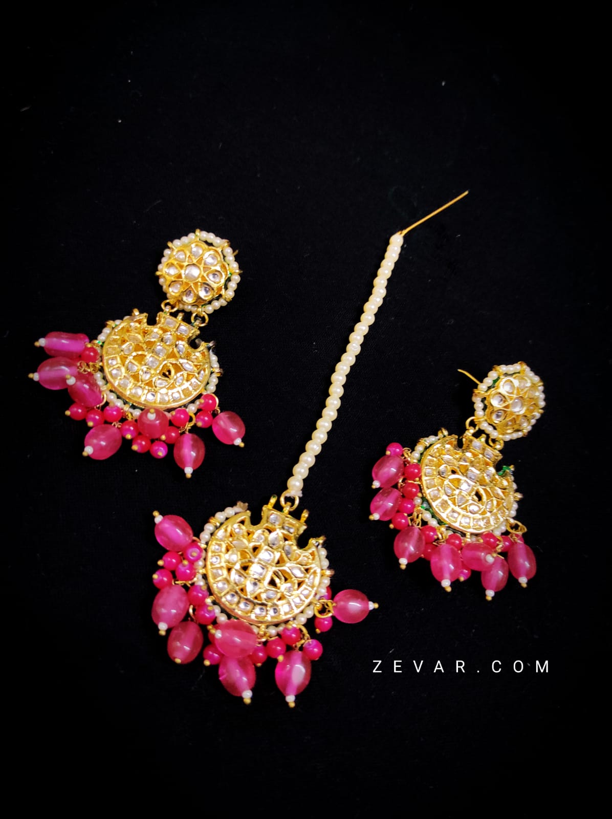 Zevar Earrings High Quality kundan New Design With Maang Tika Earrings Set By Zevar