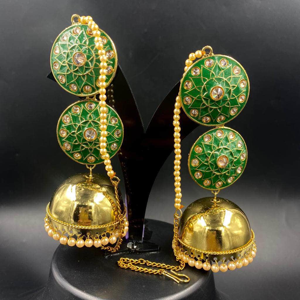 Zevar Earrings Indian handpainted earrings with pearl chains By Zevar.
