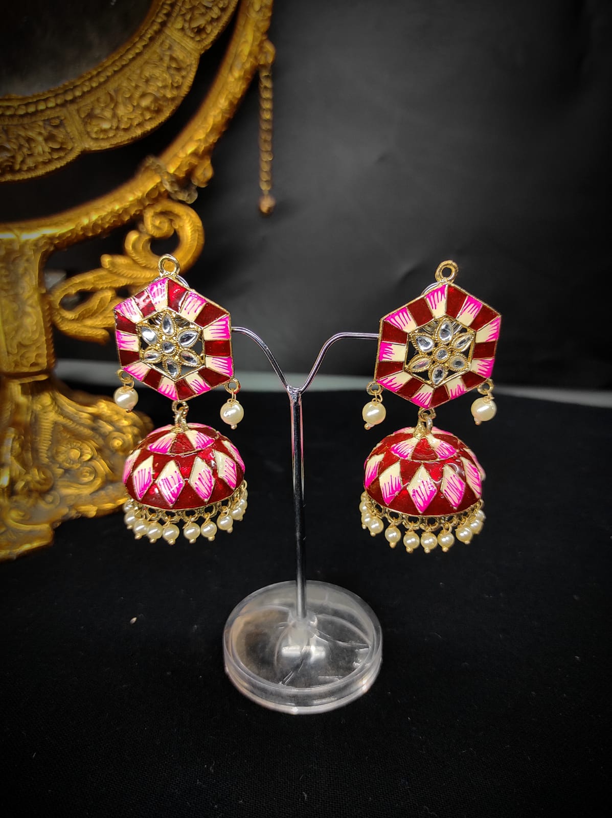 Zevar Earrings Indian Traditional Handmade Jhumki Earrings/Meenakari Earrings By Zevar.