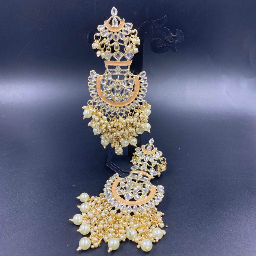 Zevar Earrings Kundan Chandbali Style Earrings Pearls Jewelry Set By Zevar.