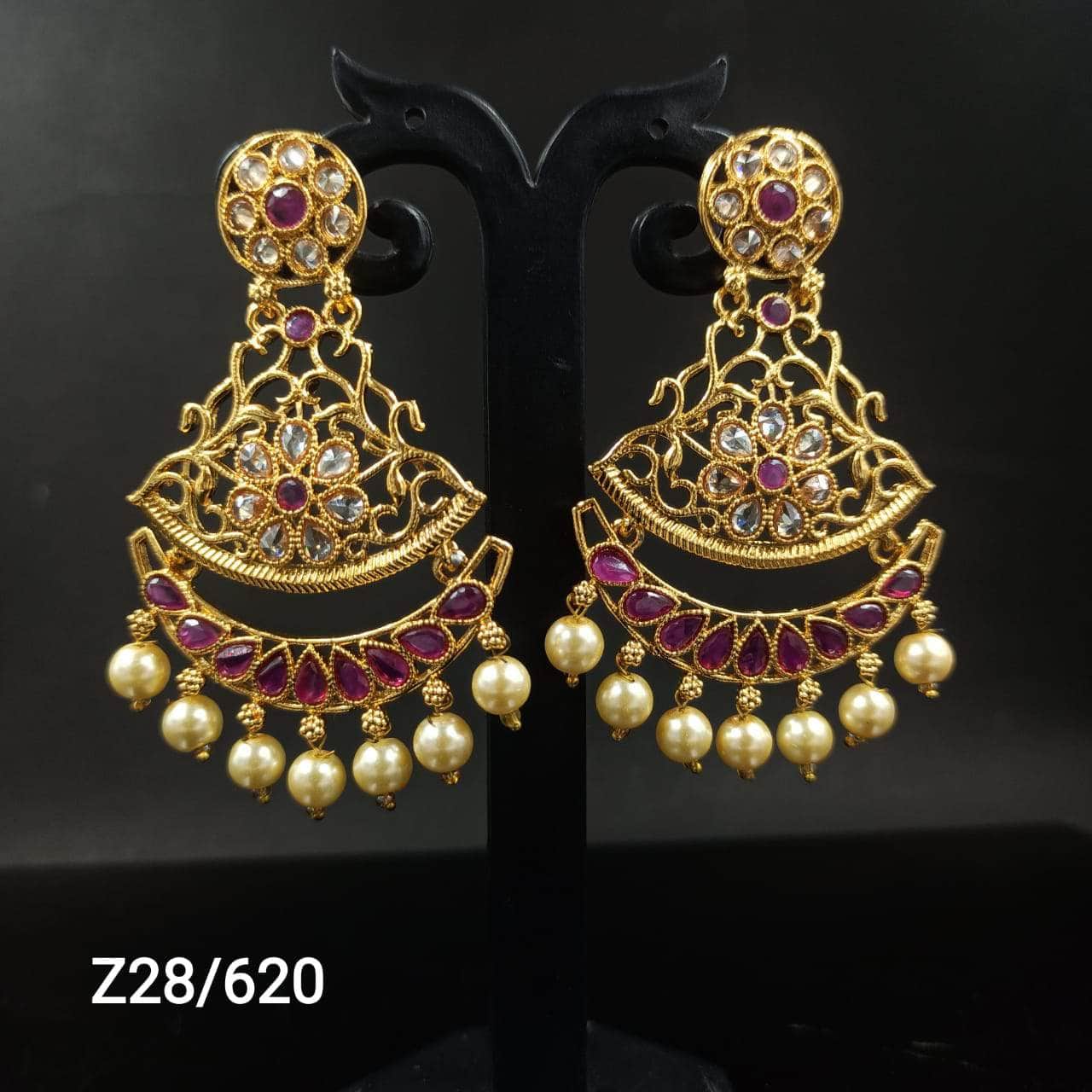 Zevar Earrings Kundan Gold Pleted & Pearl Earring By Zevar