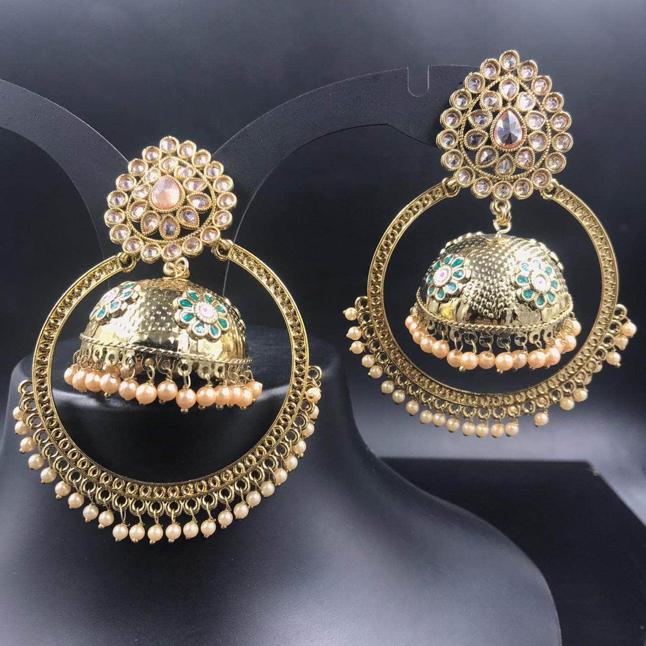 Zevar Earrings Kundan Jhumka Earrings gold Design By Zevar