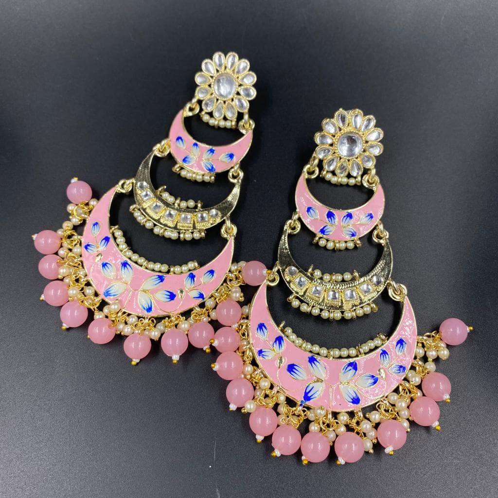 Zevar Earrings Kundan Minakari & Pearl Earrings Design By Zevar