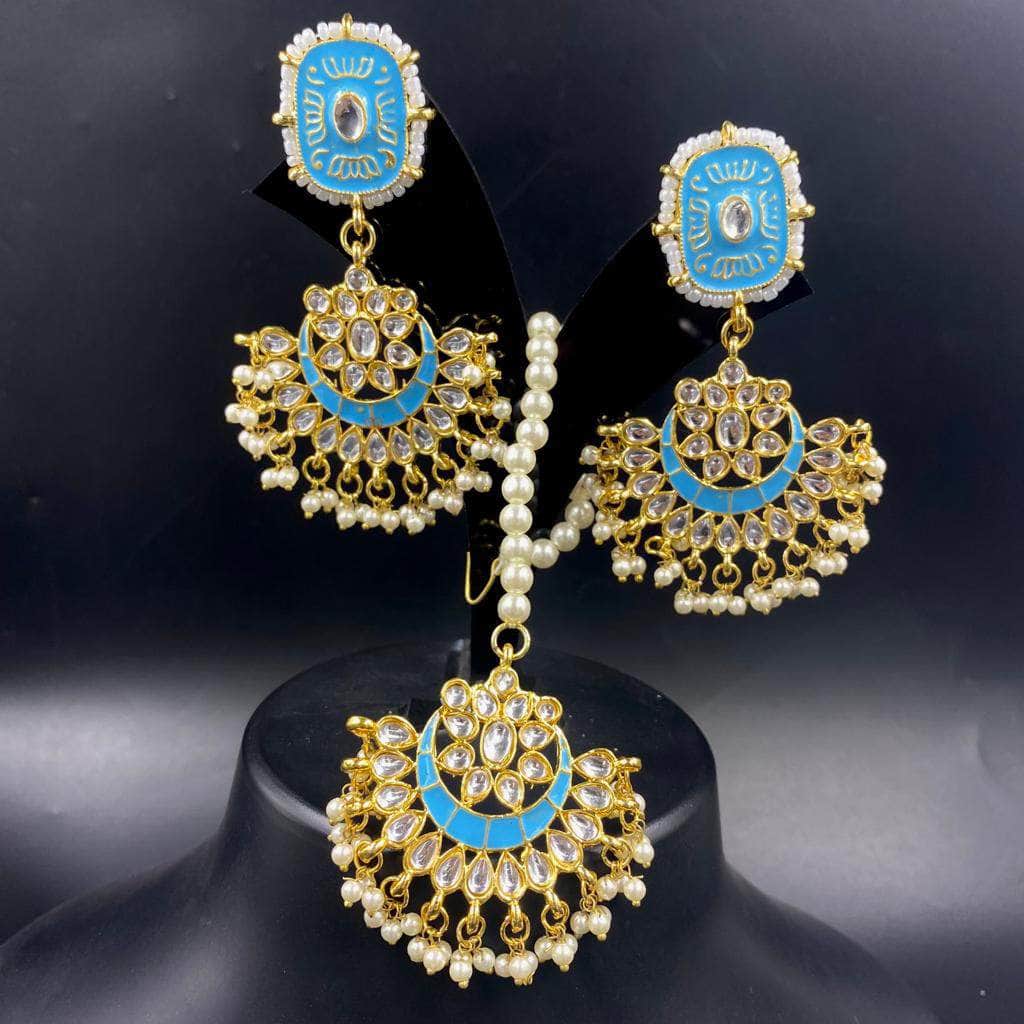 Zevar Earrings Large Maang Tikka Chandbali Earrings Combo / Kundan Earrings / Indian Wedding Jewelry / Traditional Bridal Earrings Set Zevar.