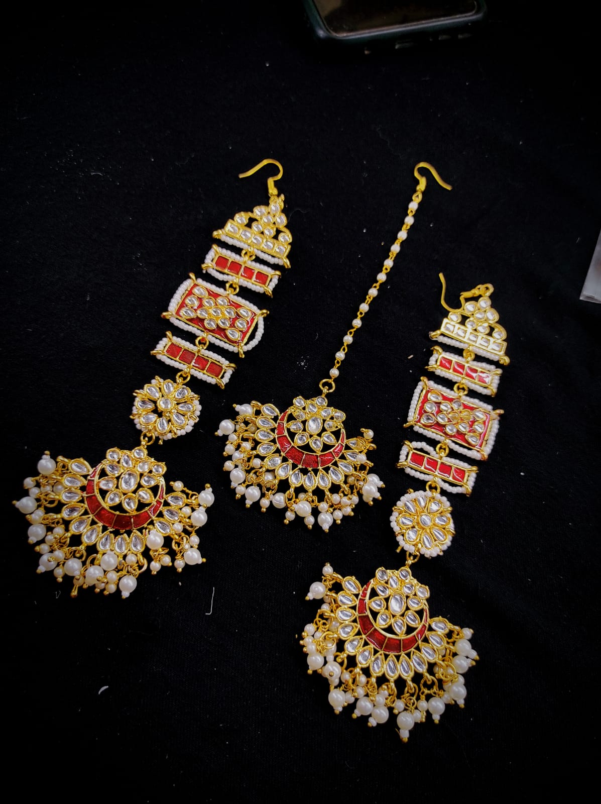 Zevar Earrings Meenakari Kundan Pearl Design Earrings With  Maang Tika Set By Zevar