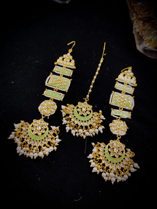 Zevar Earrings Meenakari Kundan Pearl Design Earrings With  Maang Tika Set By Zevar