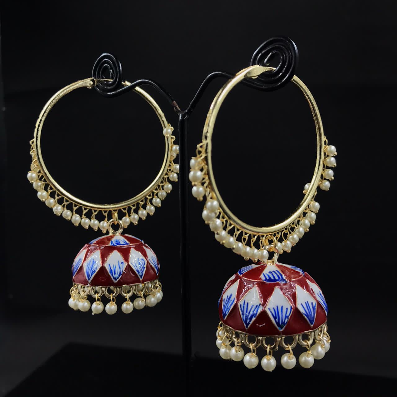 Zevar Earrings Mehroon Kundan Earrings Jhumkas Design By Zevar