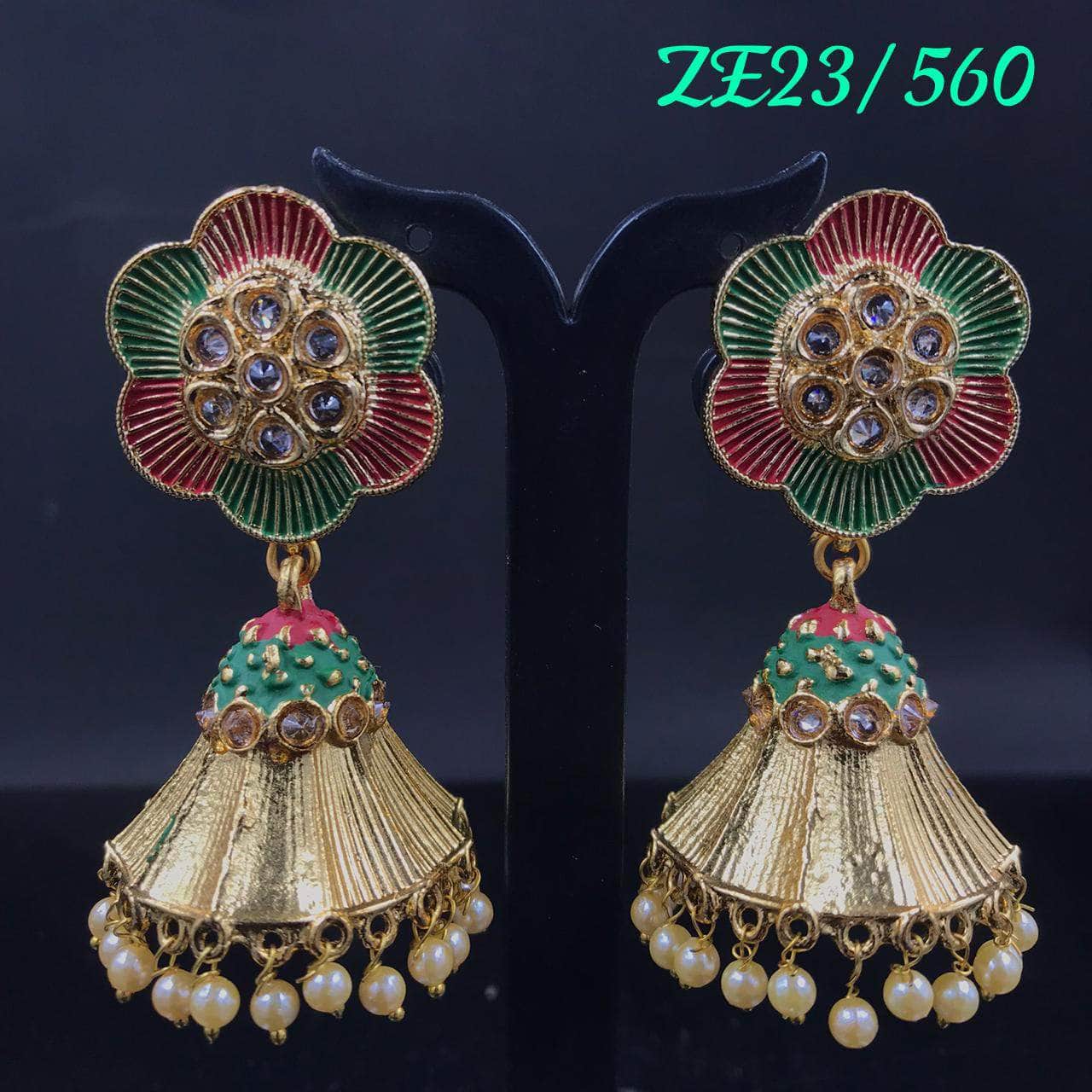 Zevar Earrings Multi Kundan Earrings Jhumkas Design By Zevar