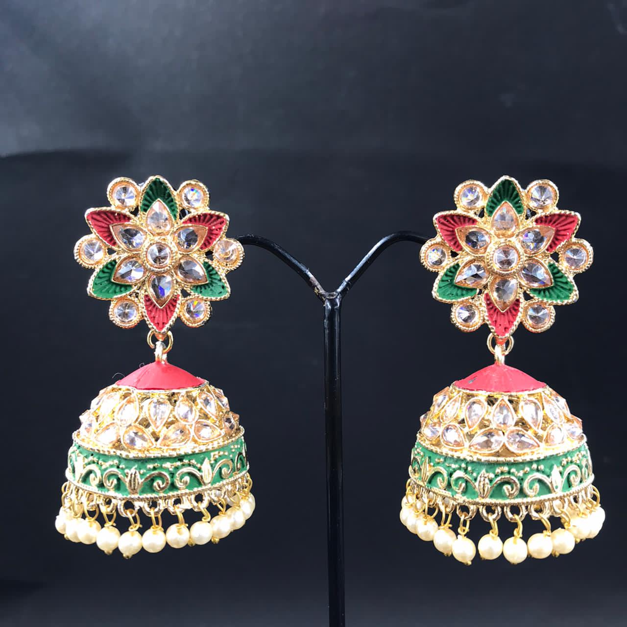 Zevar Earrings Multi Kundan Earrings Jhumkas Design By Zevar