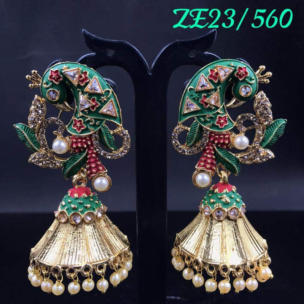 Zevar Earrings Multi Peacock Design Brass, Metal Jhumki Earring By Zevar