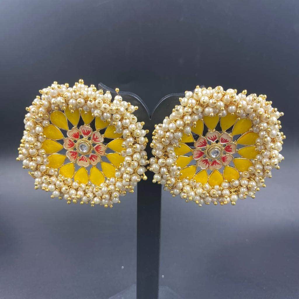 Zevar Earrings New Hand Painted Meenakari With Cluster Pearl Earrings Desing By Zevar.