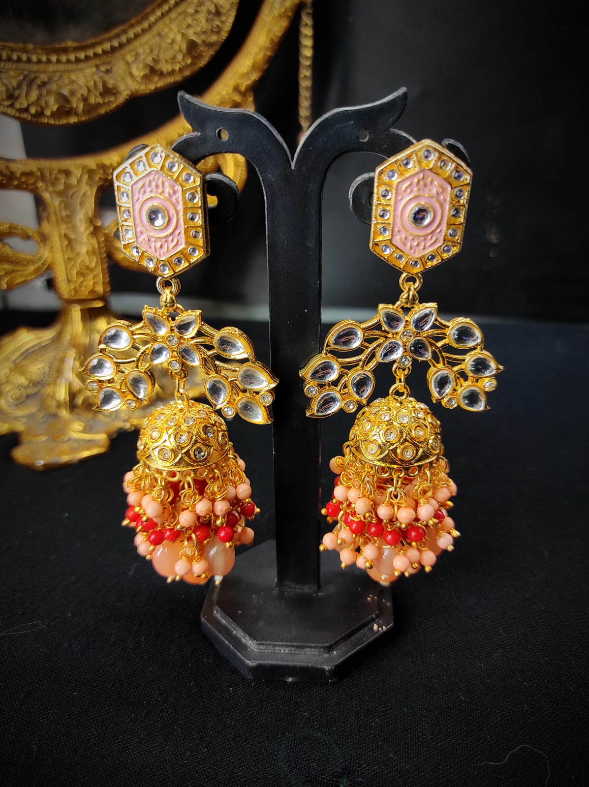 Zevar Earrings New Kundan Design Minakari & Pearl Earrings Set By Zevar
