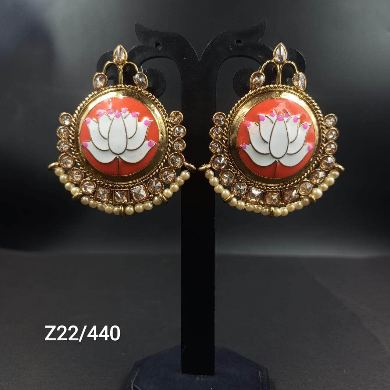 Zevar Earrings Orange Kundan Minakari Earrings Design By Zevar
