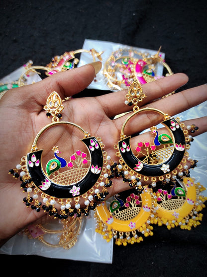 Zevar Earrings Peacock meenakari Bala earrings Set By Zevar