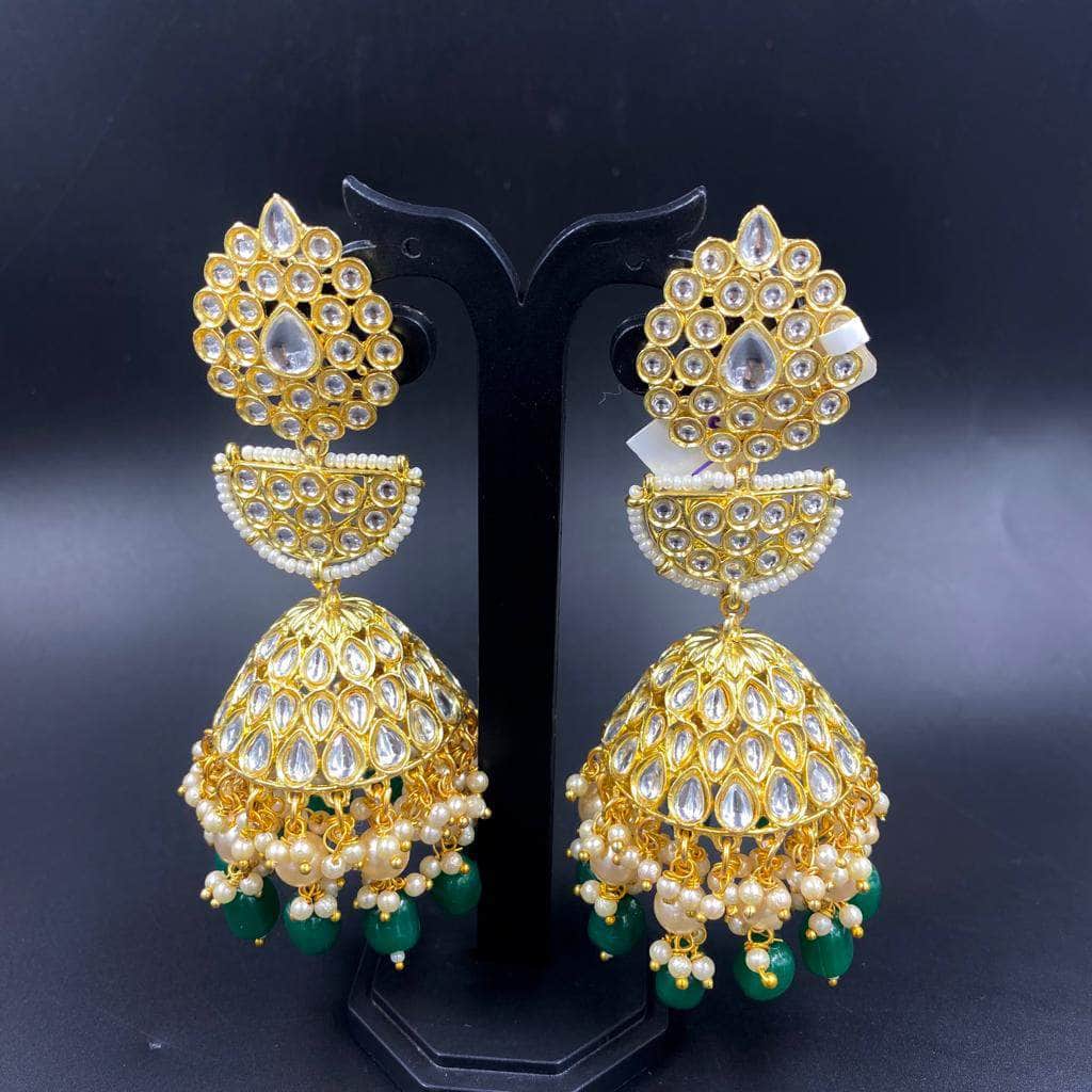 Zevar Earrings Pearl and Kundan Polki Couture Earrings, Traditional Ethnic Bollywood Jhumkis By Zevar.