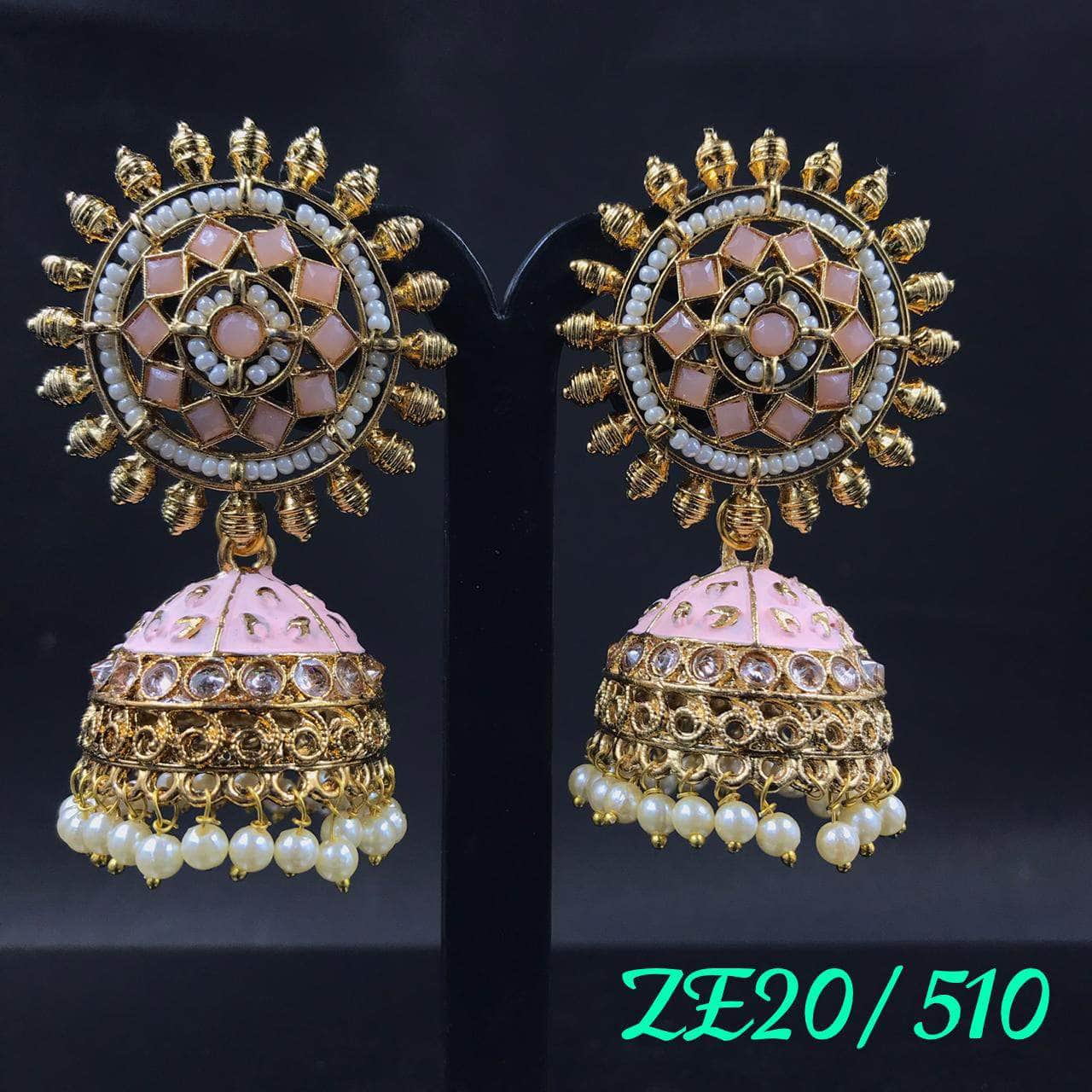 Zevar Earrings Pink Kundan Earrings Jhumkas Design By Zevar