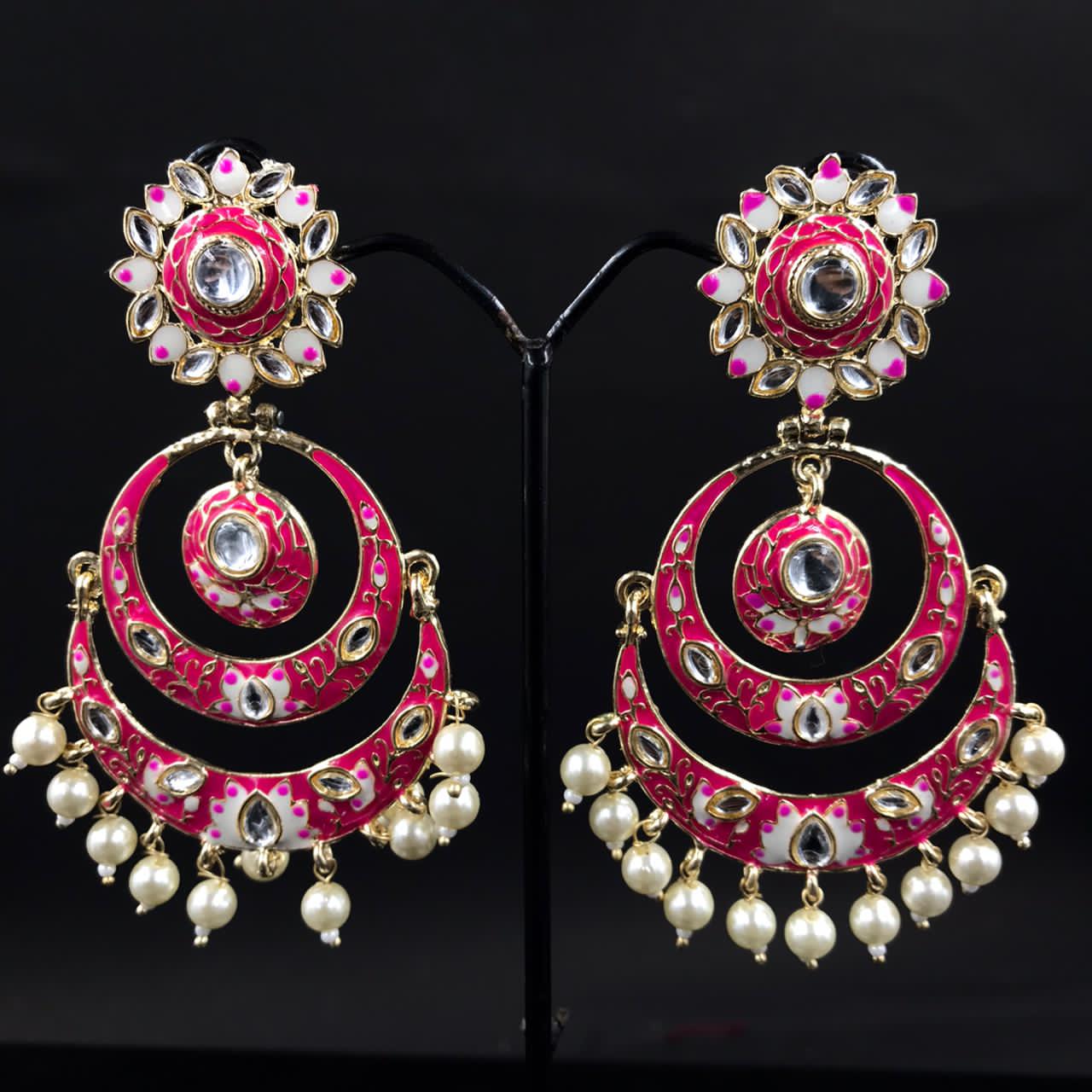 Zevar Earrings Pink Kundan Minakari earrings Design By Zevar