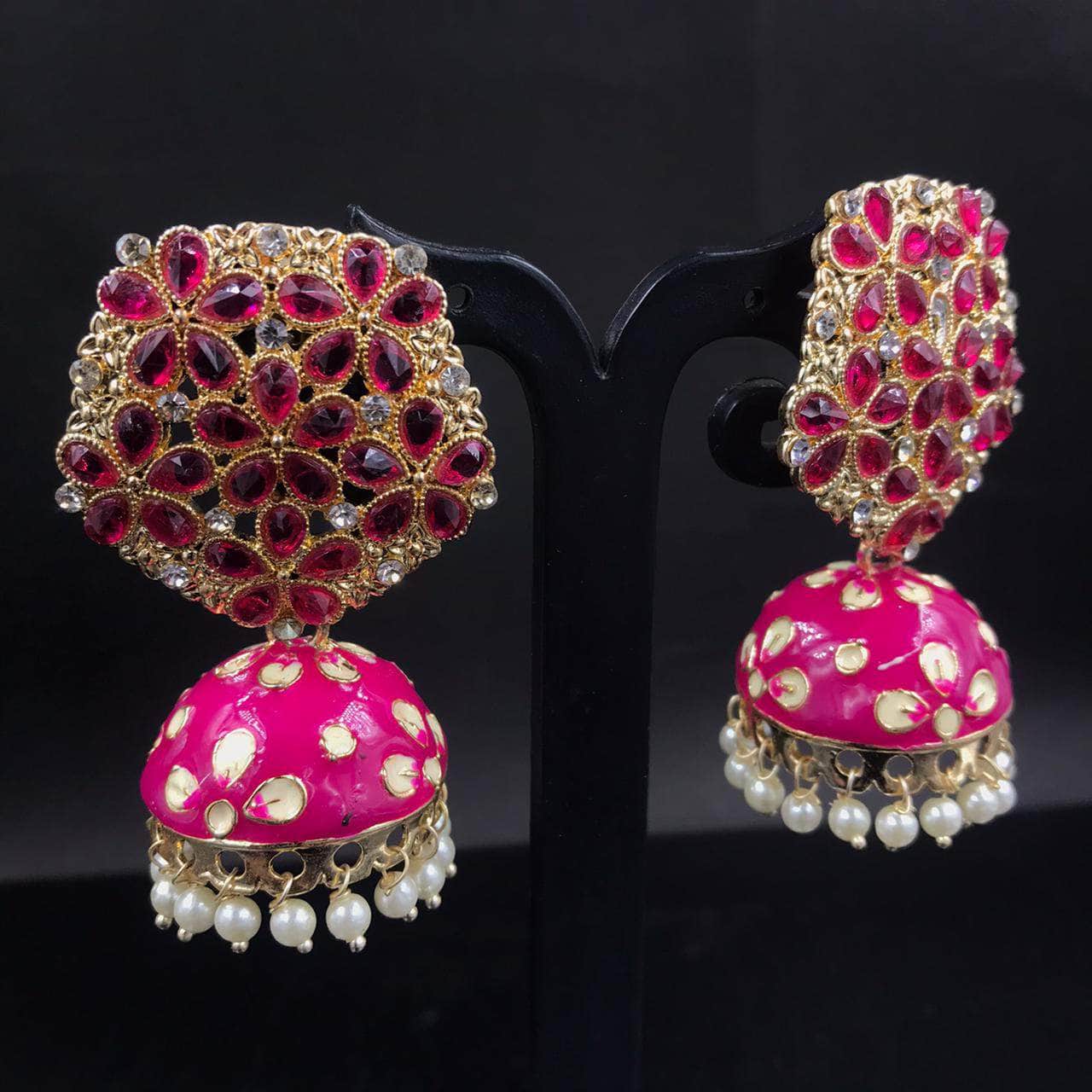 Zevar Earrings Pink Latest Kundan Stone Jhumka Earrings Design By Zevar
