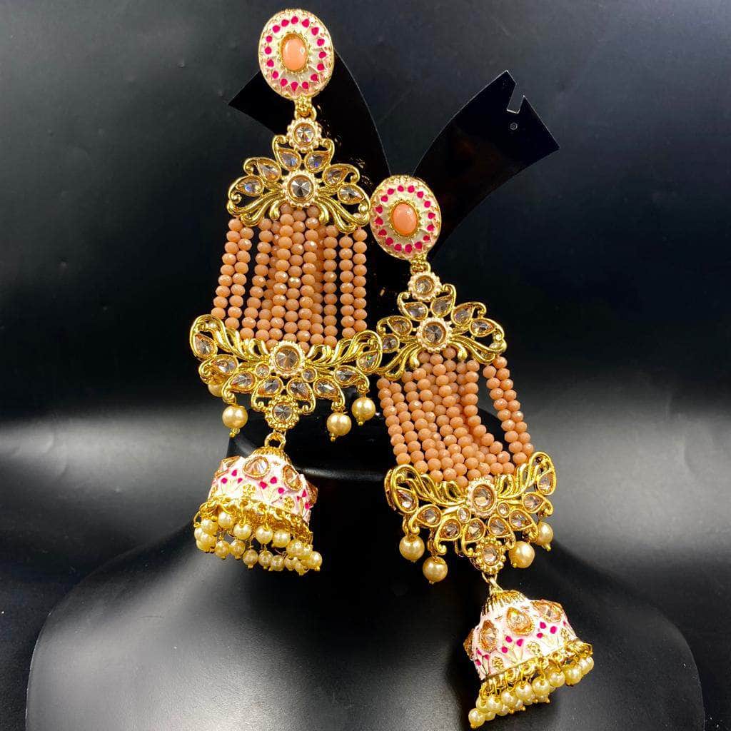 Zevar Earrings Polki Diamond Pearl Kundan Earrings, Kundan Meenakari Modern Jewelry Set By Zevar.