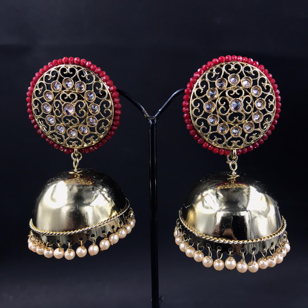 Zevar Earrings Red Gold Pleted & Pearl Earring By Zevar