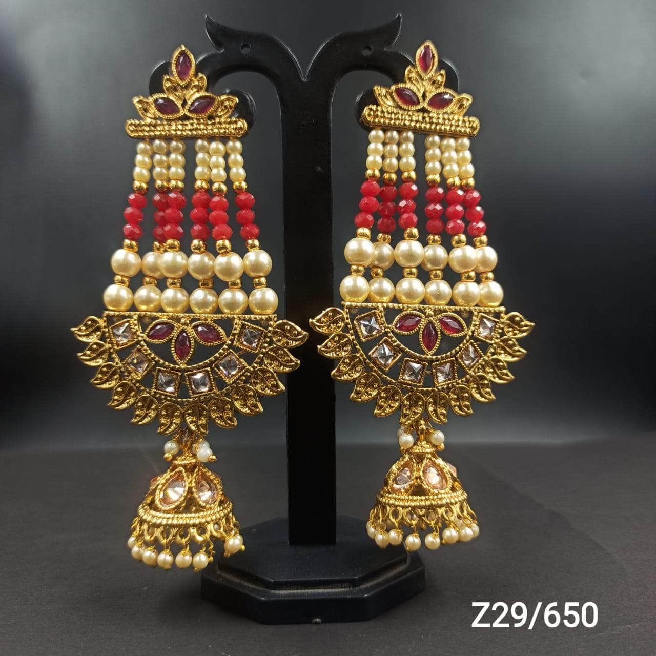 Zevar Earrings Red Gold Tone Pearl Long Earrings By Zevar