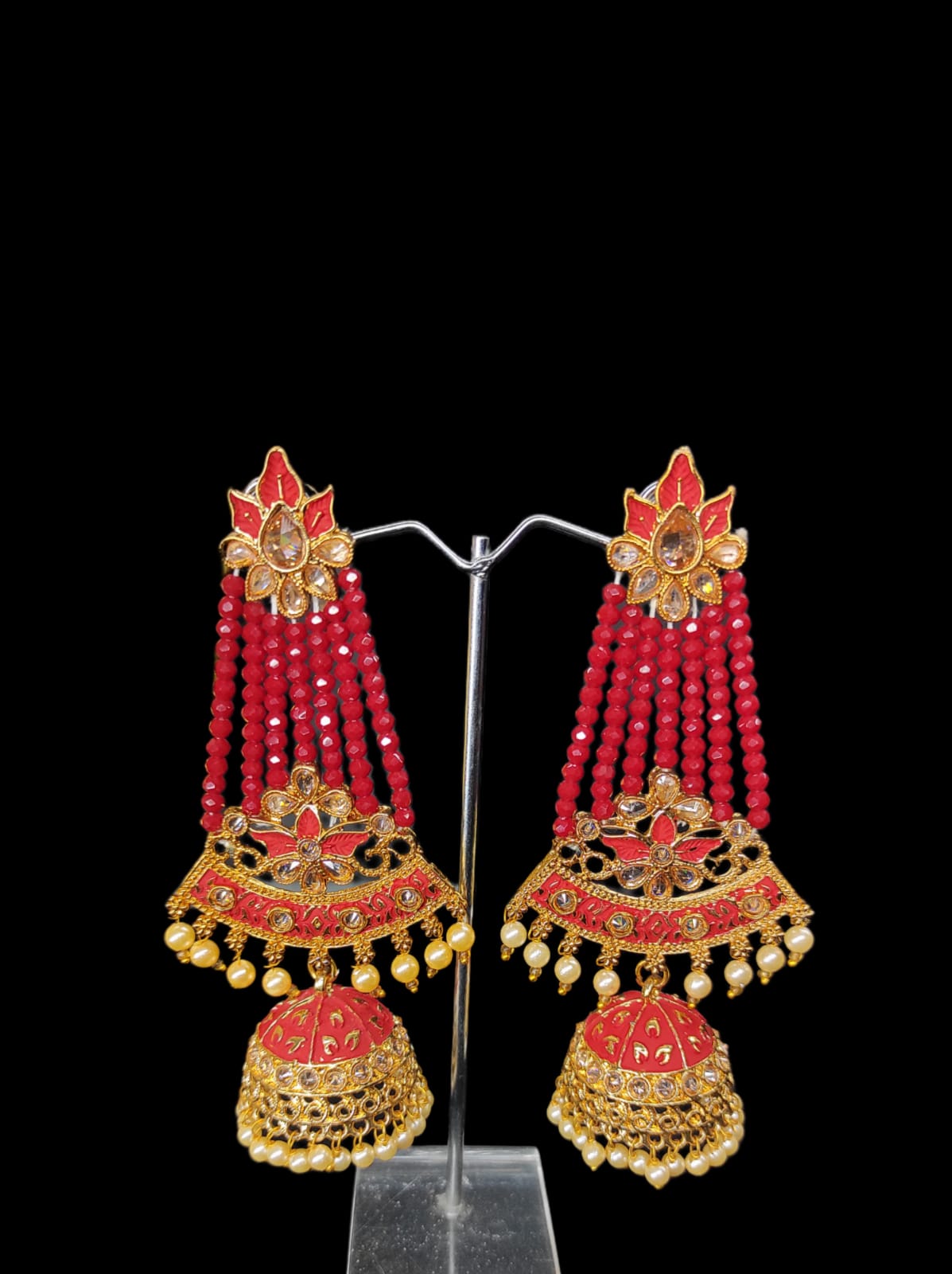 Zevar Earrings Red Kundan Minakari Long Jhumka Earrings Design By Zevar
