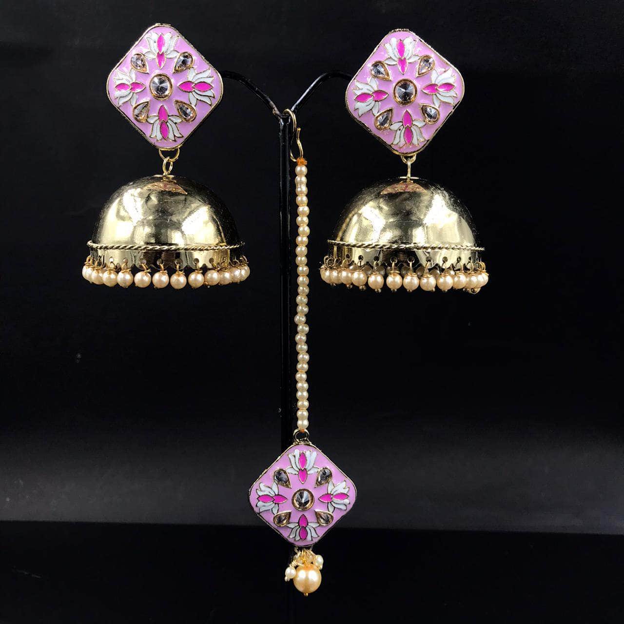 Zevar Earrings Rose Royal Look Earrings With Maang Tikka Set By Zevar