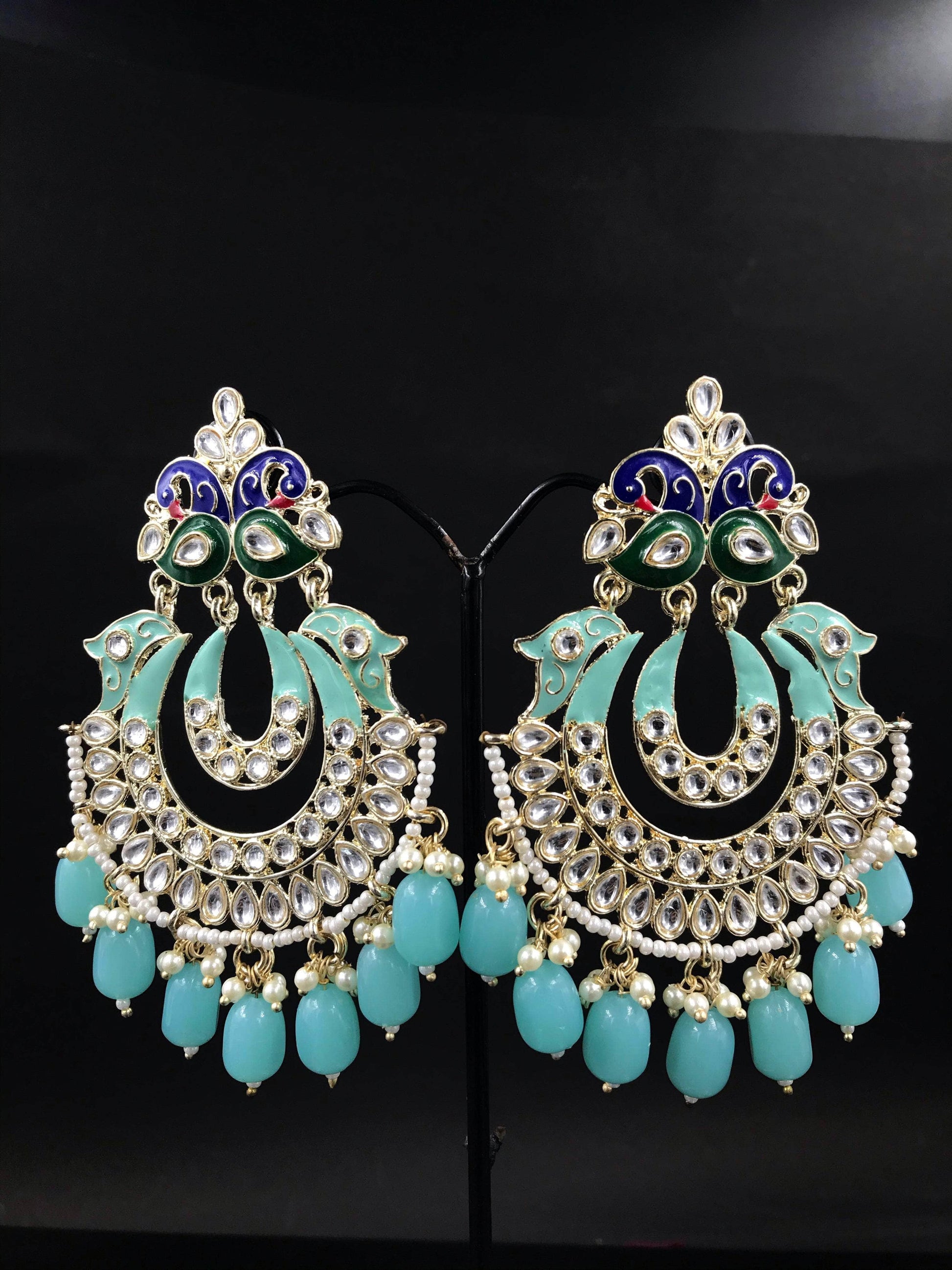 Zevar Earrings Sky blue Kundan Minakari & Pearl Earring By Zevar