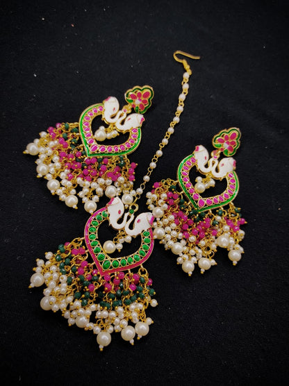 Zevar Earrings Traditional kundan earrings  With Maangtika Set By Zevar