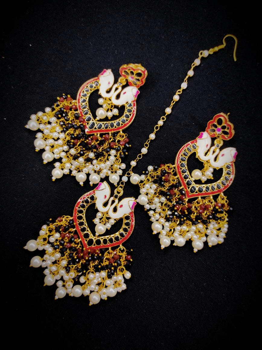 Zevar Earrings Traditional kundan earrings  With Maangtika Set By Zevar