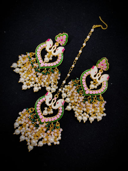 Zevar Earrings Traditional kundan earrings  With Maangtika Set By Zevar