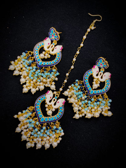 Zevar Earrings Traditional kundan earrings  With Maangtika Set By Zevar