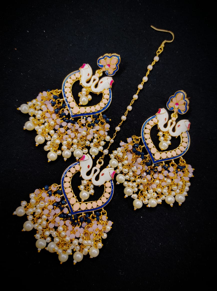 Zevar Earrings Traditional kundan earrings  With Maangtika Set By Zevar