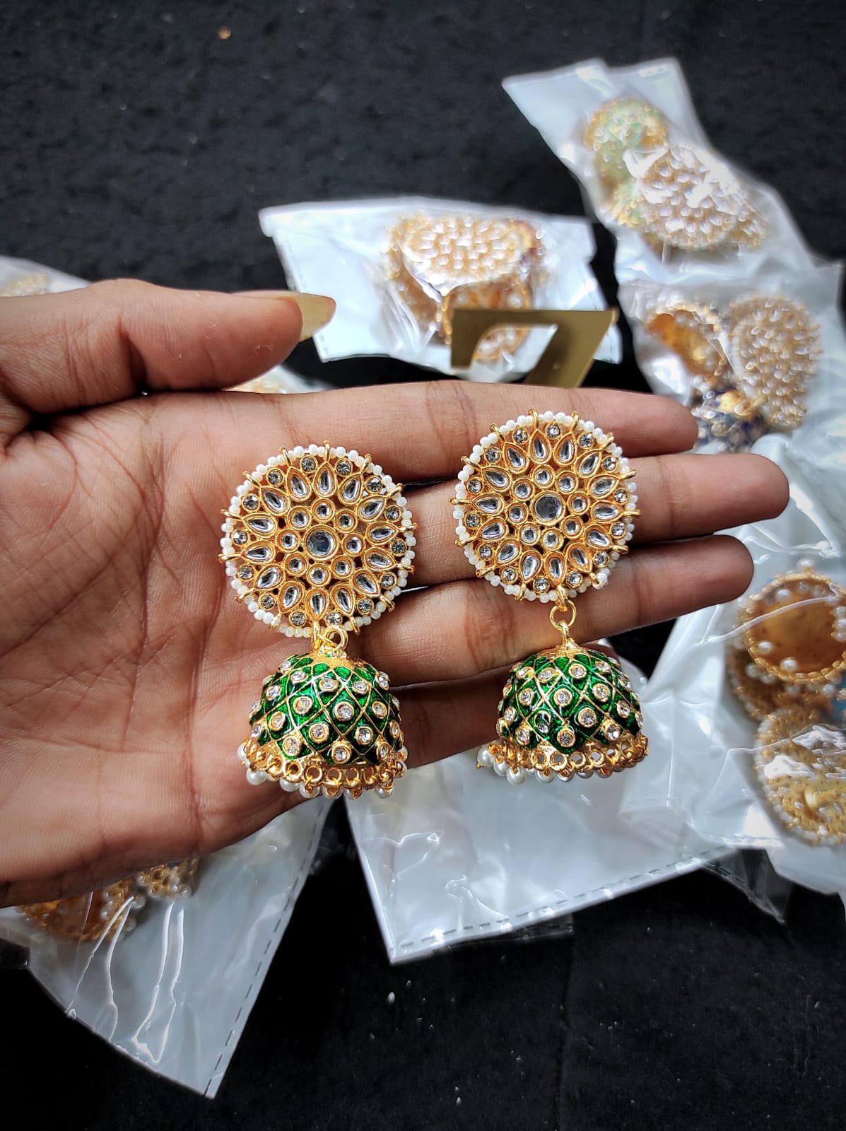 Zevar Earrings Traditional kundan meenakari jhumka earrings ad stone Set By Zevar