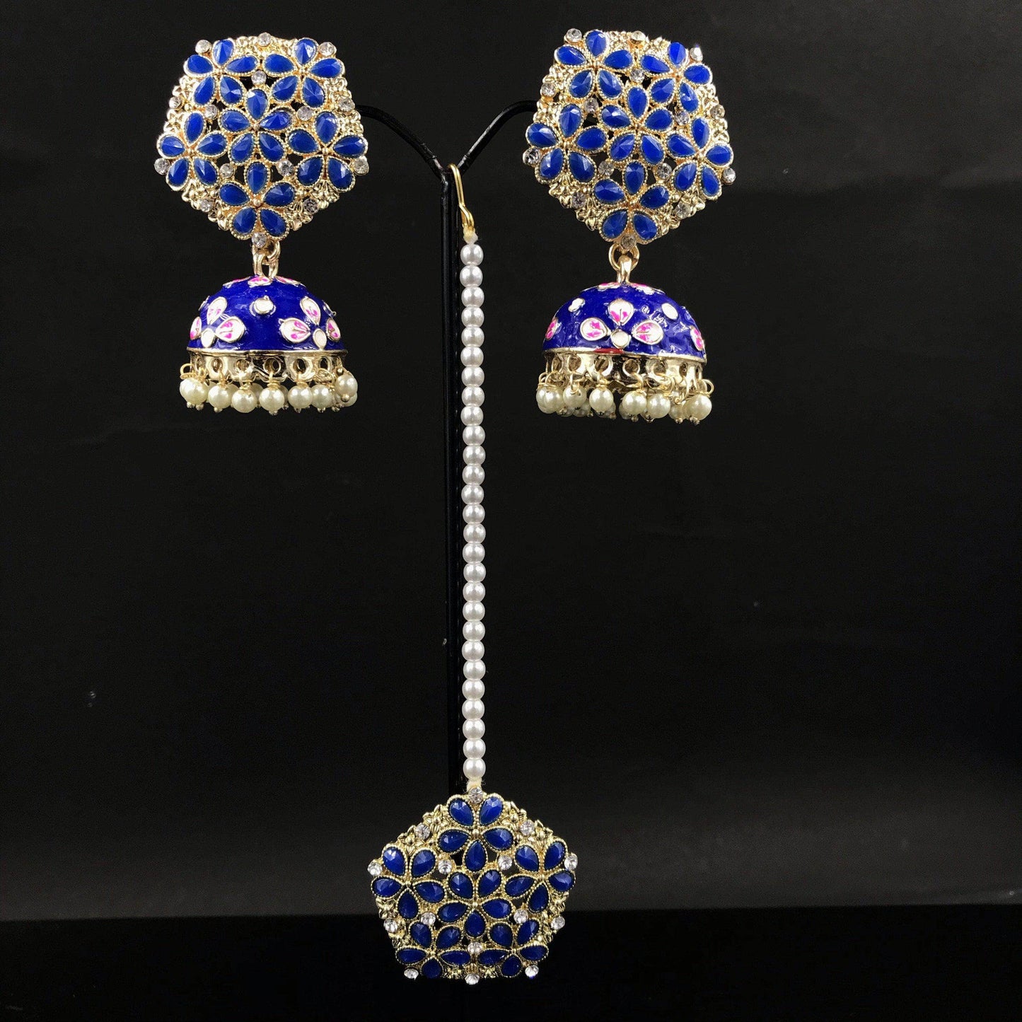 Zevar Earrings Traditional Kundan Pearl Earring With Maang Tikka Set By Zevar