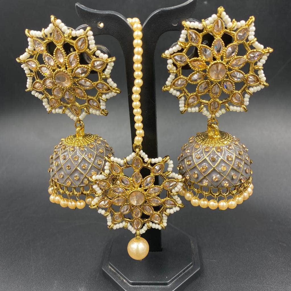 Zevar Earrings Very Beautiful Indian Kundan Jhumki earrings with Mangtika By Zevar.